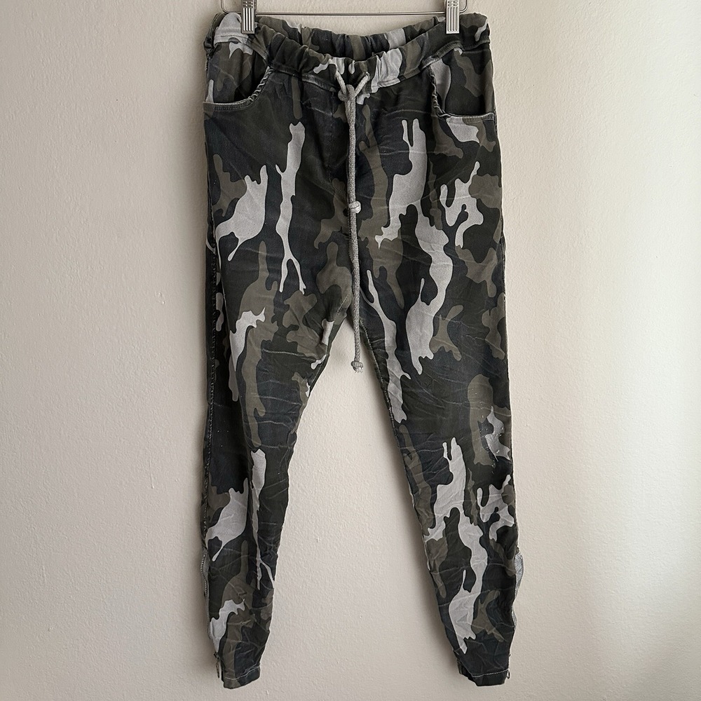 Venti6 Camo Jogger Pants Womens Medium Green Grey Camouflage Made in Italy